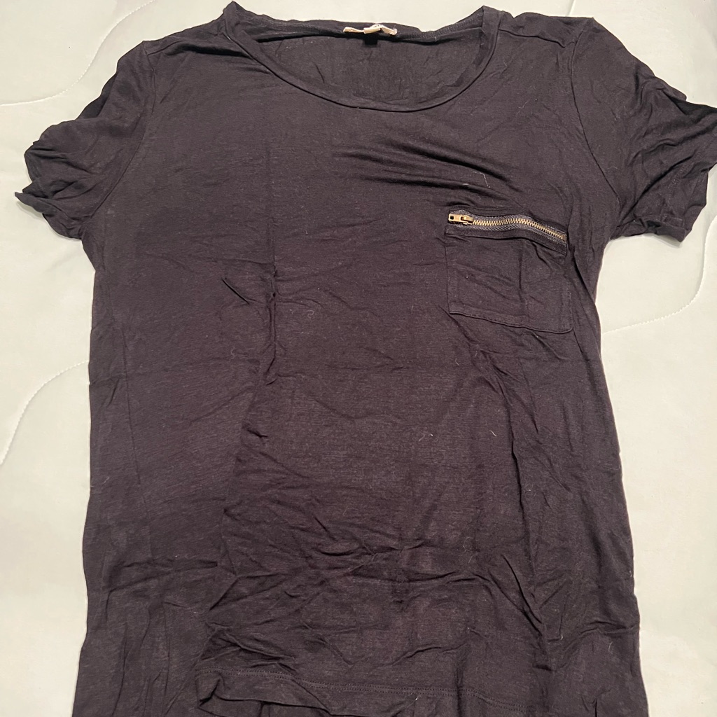 Zipper Pocket Basic Black Tee